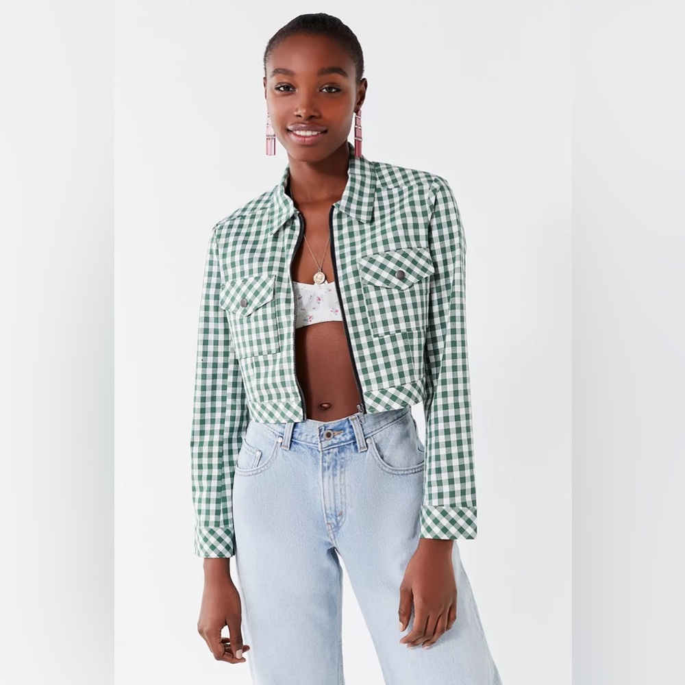 Urban Outfitters As If Cropped Gingham Jacket Size Small